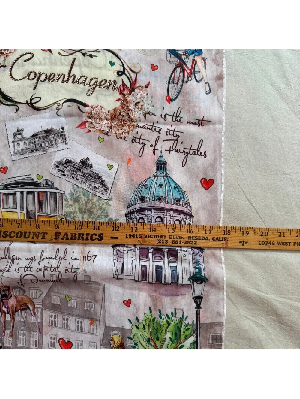 NWT Copenhagen Denmark Illustrated Souvenir Scarf Landmark Print Oversized Huge